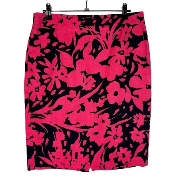 J. Crew Navy Blue & Hot Pink Floral Knee Length Pencil Skirt 2 - Picture 1 of 4